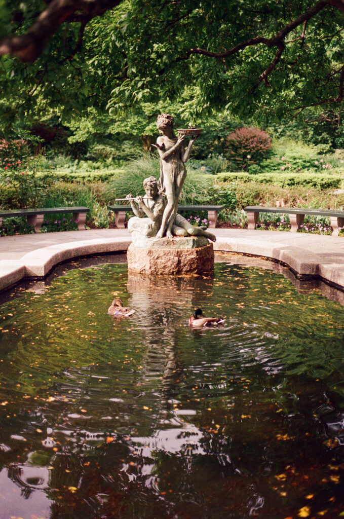 Burnett Fountain in The Conservatory Garden in Central Park | Burnett Fountain Engagement Session | Central Park Engagement Session | New York City Engagement Session, Film Engagement Session, Film Wedding Photographer |