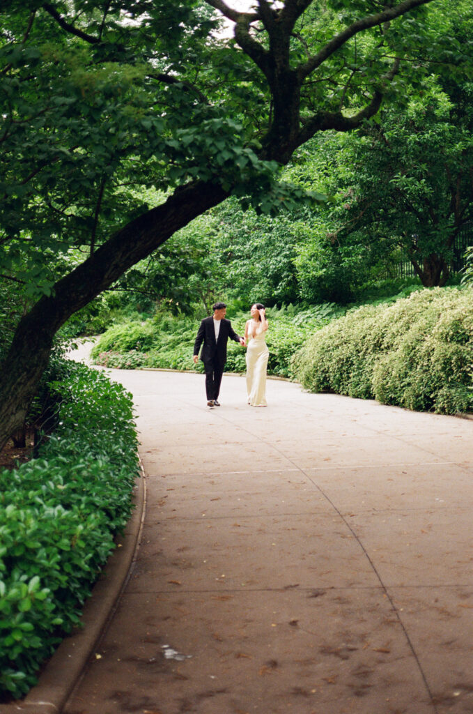 Burnett Fountain in The Conservatory Garden in Central Park | Burnett Fountain Engagement Session | Central Park Engagement Session | New York City Engagement Session, Film Engagement Session, Film Wedding Photographer |