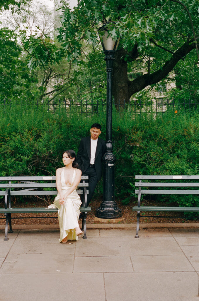 Burnett Fountain in The Conservatory Garden in Central Park | Burnett Fountain Engagement Session | Central Park Engagement Session | New York City Engagement Session, Film Engagement Session, Film Wedding Photographer |